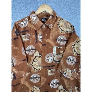 Vintage Akademiks Shirt Men XL Brown‎ S/S 90s Y2K AOP Africa Print Hip Hop